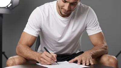 A photorealistic image of an anonymous 30-year-old male player with a strong build, wearing a clean white jersey with a...
